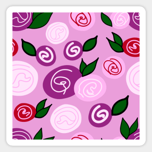 Floral Pink and Red Swirl Rose Berries and Leaves Pattern on Pink Backdrop, made by EndlessEmporium Magnet